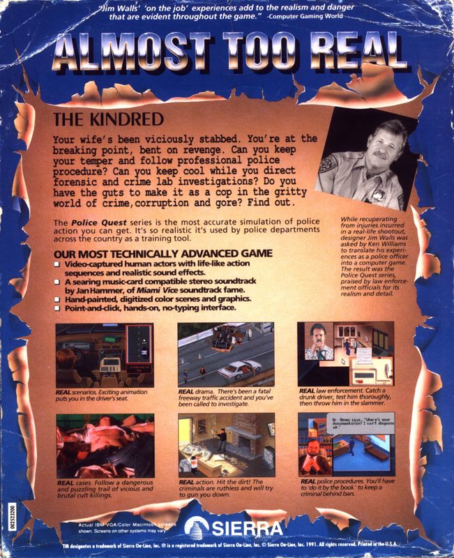 Back Cover for Police Quest 3: The Kindred (DOS) (5.25" HD VGA version)