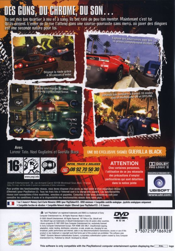 Back Cover for 187: Ride or Die (PlayStation 2)