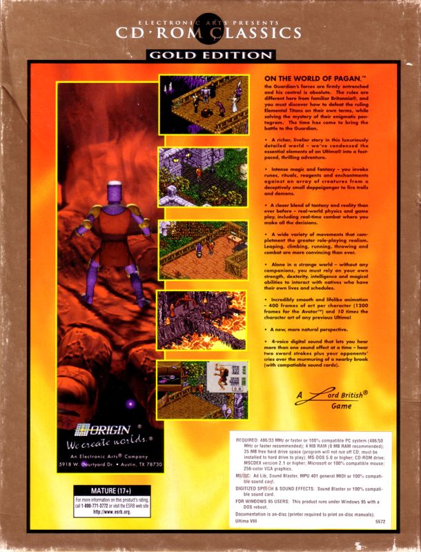 Back Cover for Pagan: Ultima VIII (DOS) (EA CD-ROM Classics Gold Edition release)