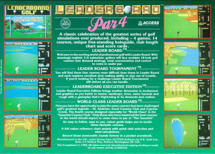 Back Cover for Leader Board Par 4 (Commodore 64)