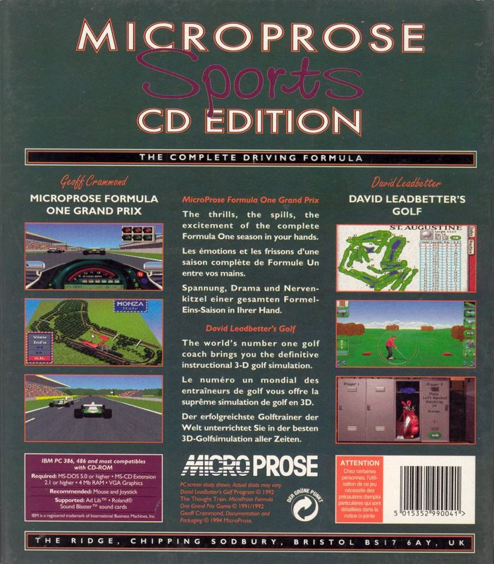 Back Cover for Microprose Sports CD Edition (DOS)