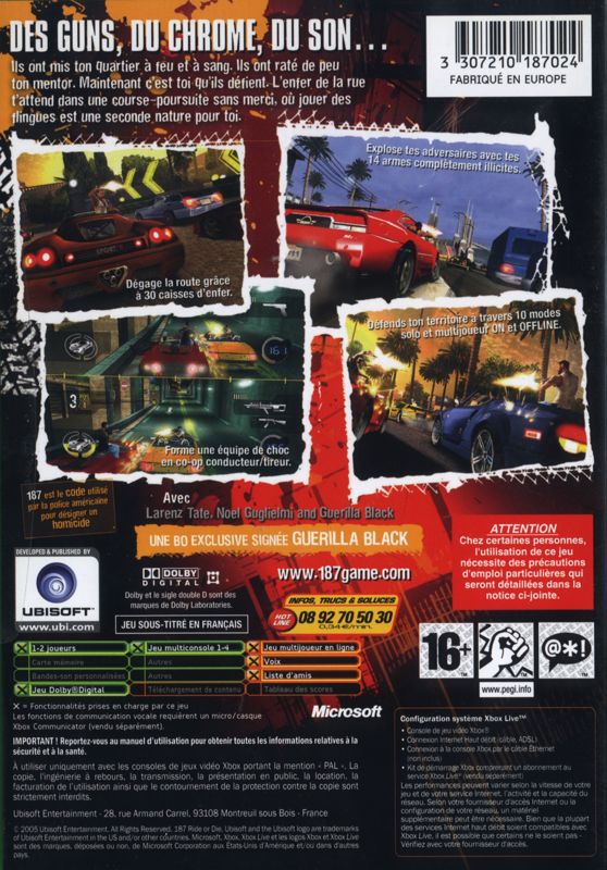 Back Cover for 187: Ride or Die (Xbox)