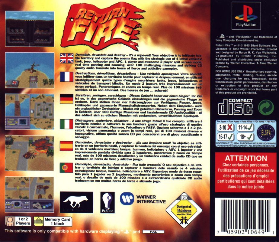 Back Cover for Return Fire (PlayStation)