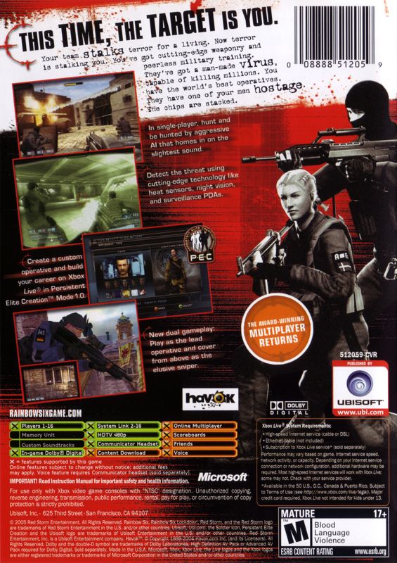 Back Cover for Tom Clancy's Rainbow Six: Lockdown (Xbox)