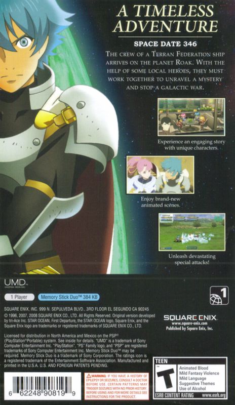 Back Cover for Star Ocean: First Departure (PSP)