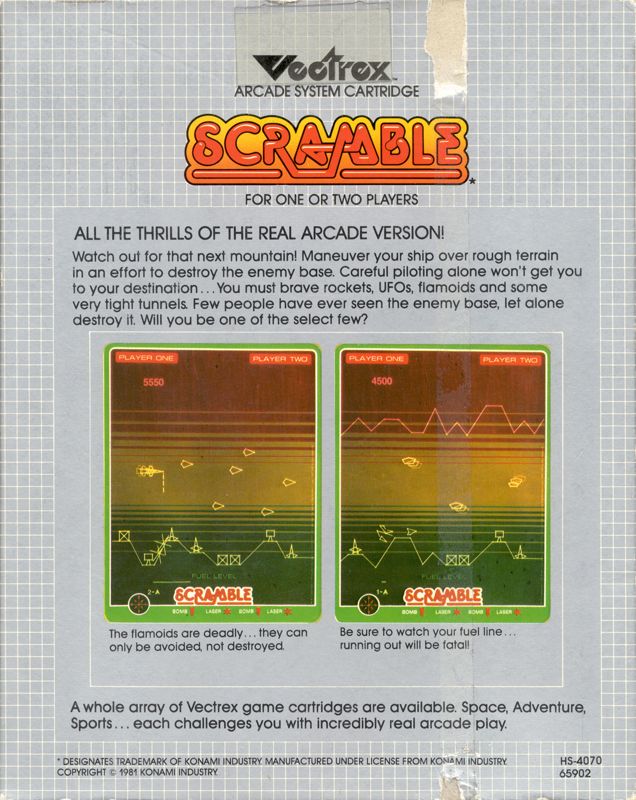 Back Cover for Scramble (Vectrex)