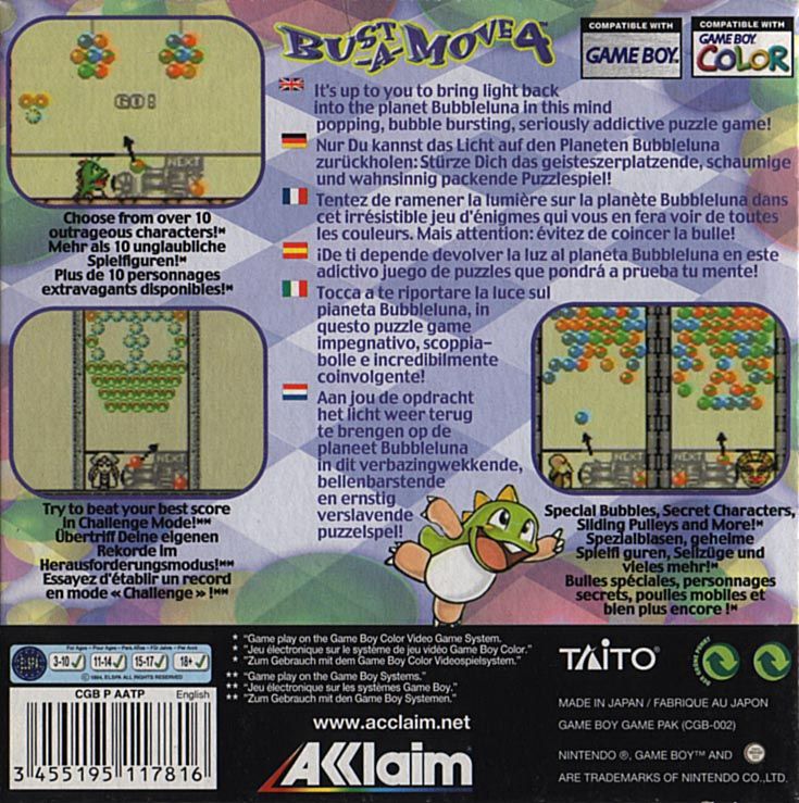 Back Cover for Bust-A-Move 4 (Game Boy Color)
