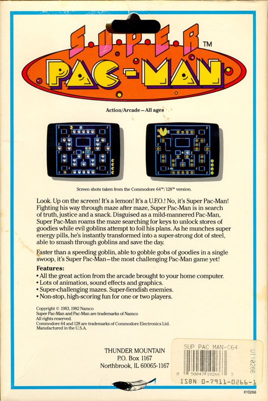 Back Cover for Super Pac-Man (Commodore 64)