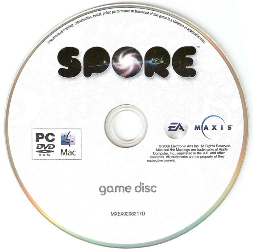 Media for Spore (Galactic Edition) (Macintosh and Windows): Game disc