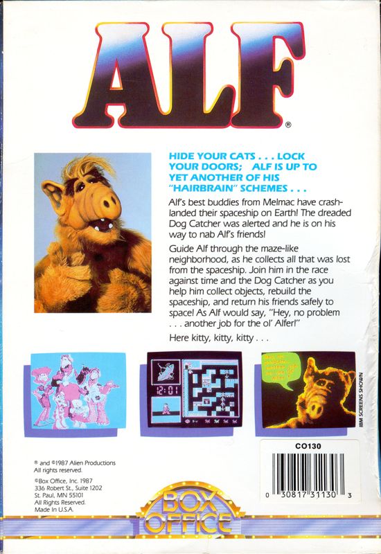 Back Cover for ALF: The First Adventure (Commodore 64)