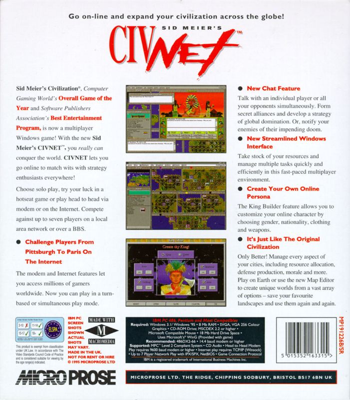 Back Cover for Sid Meier's CivNet (Windows 3.x)