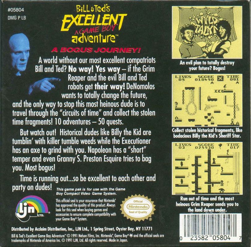 Back Cover for Bill & Ted's Excellent Game Boy Adventure (Game Boy)