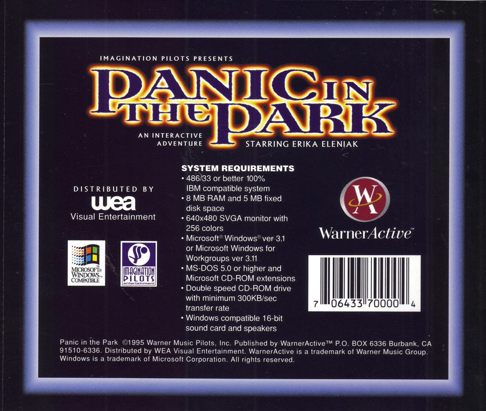 Other for Panic in the Park (Windows 3.x): Jewel Case - Back