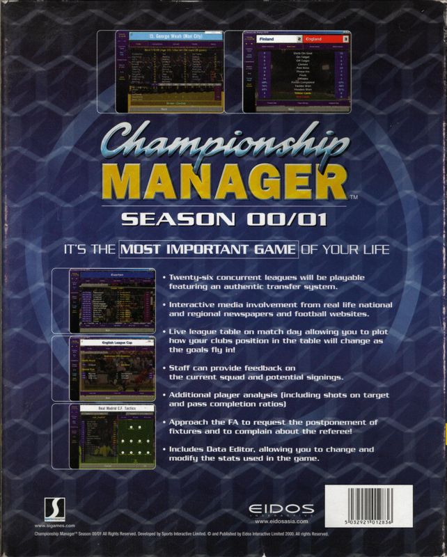Back Cover for Championship Manager: Season 00/01 (Windows)