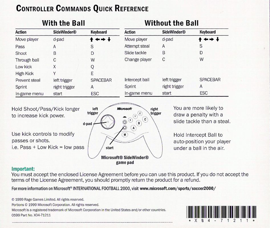 Other for Microsoft International Soccer 2000 (Windows): Jewel Case - Back