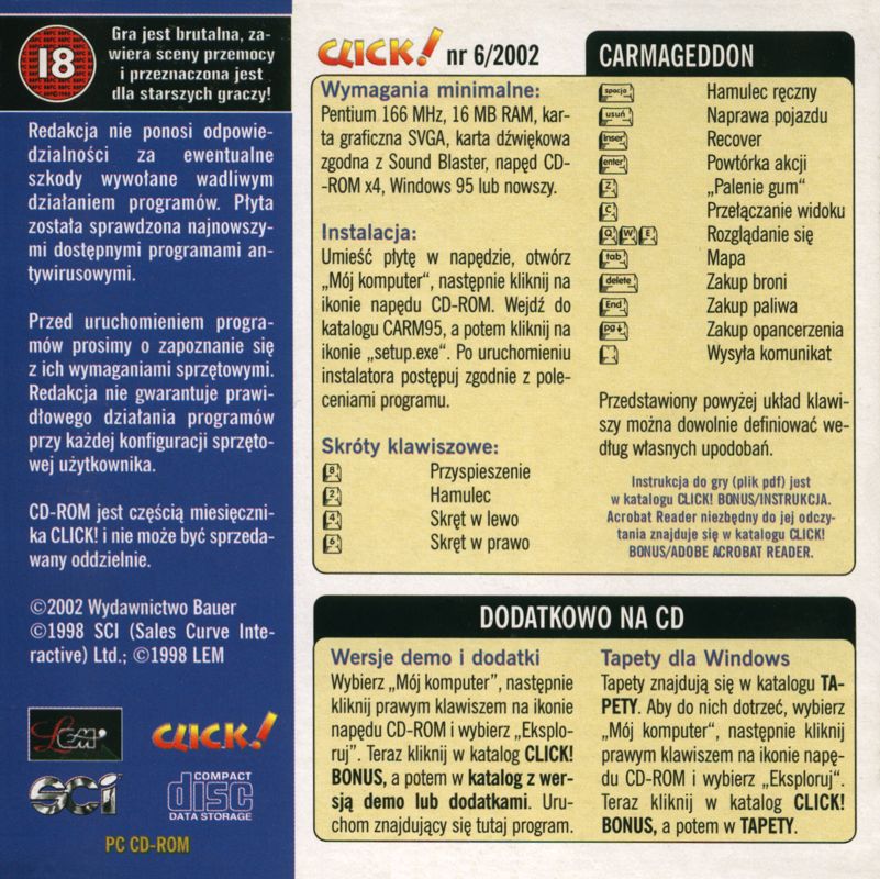Back Cover for Carmageddon (Windows) (Bundled with Click! magazine #6/2002)