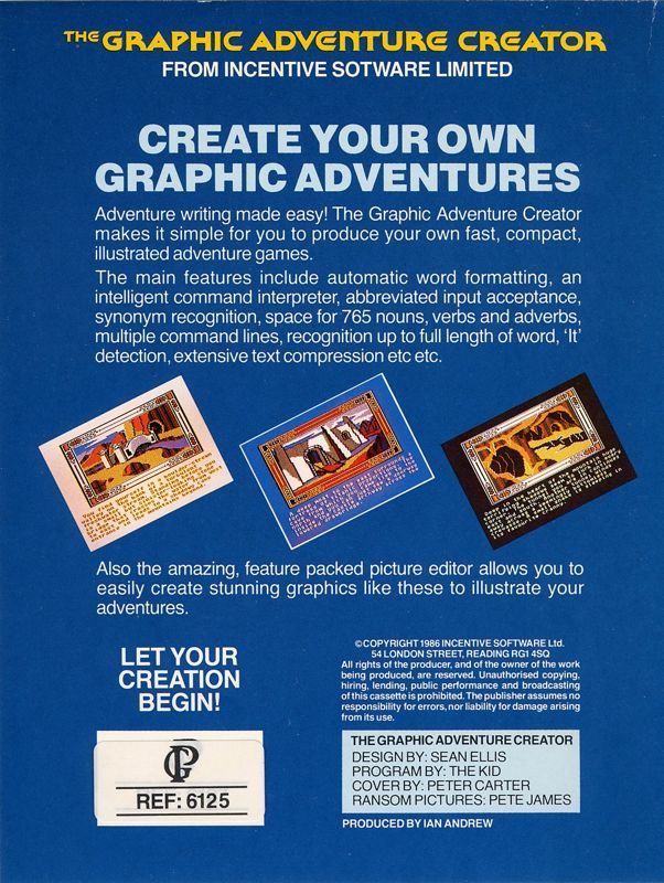 Back Cover for The Graphic Adventure Creator (Commodore 64)