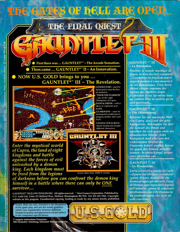 Back Cover for Gauntlet III: The Final Quest (Amiga)