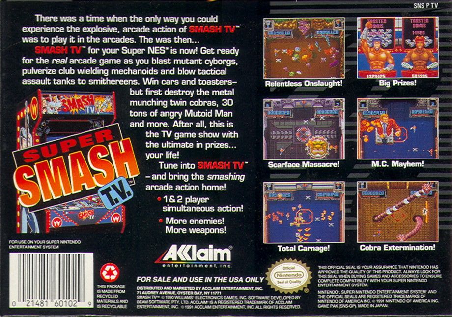 Back Cover for Smash T.V. (SNES)