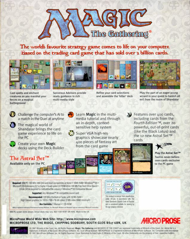 Back Cover for Magic: The Gathering (Windows)