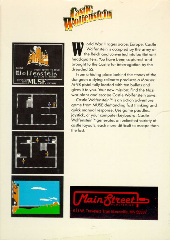 Back Cover for Castle Wolfenstein (Apple II and Commodore 64)