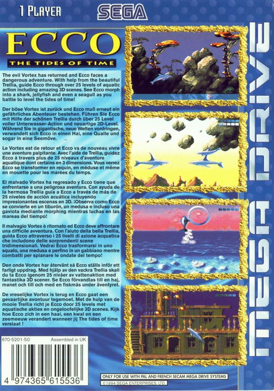 Back Cover for Ecco: The Tides of Time (Genesis)