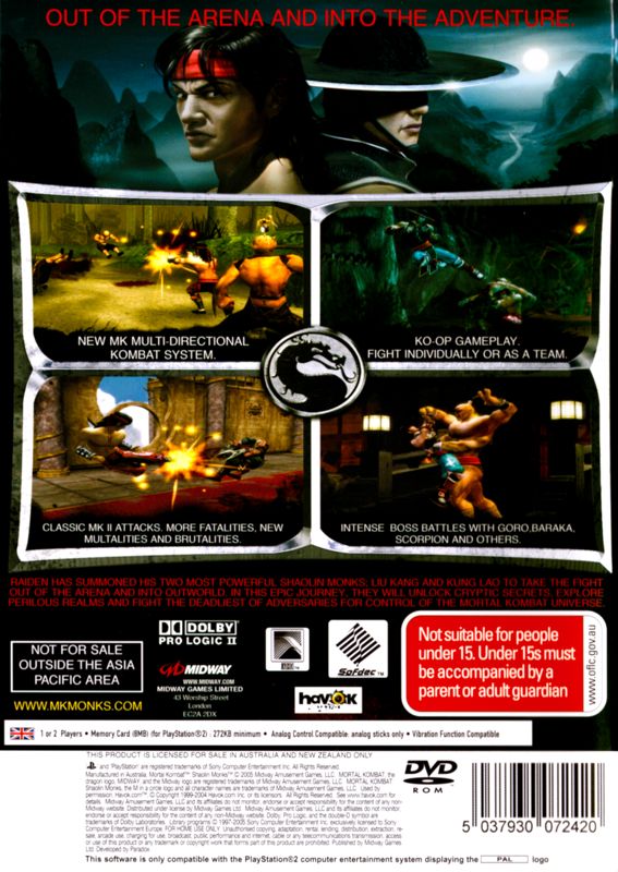 Back Cover for Mortal Kombat: Shaolin Monks (PlayStation 2)