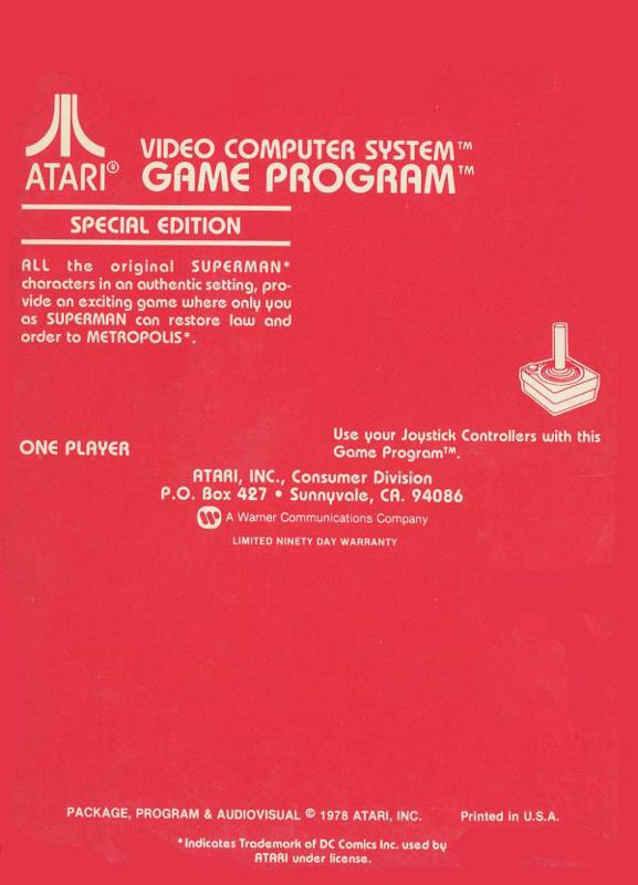 Back Cover for Superman (Atari 2600)