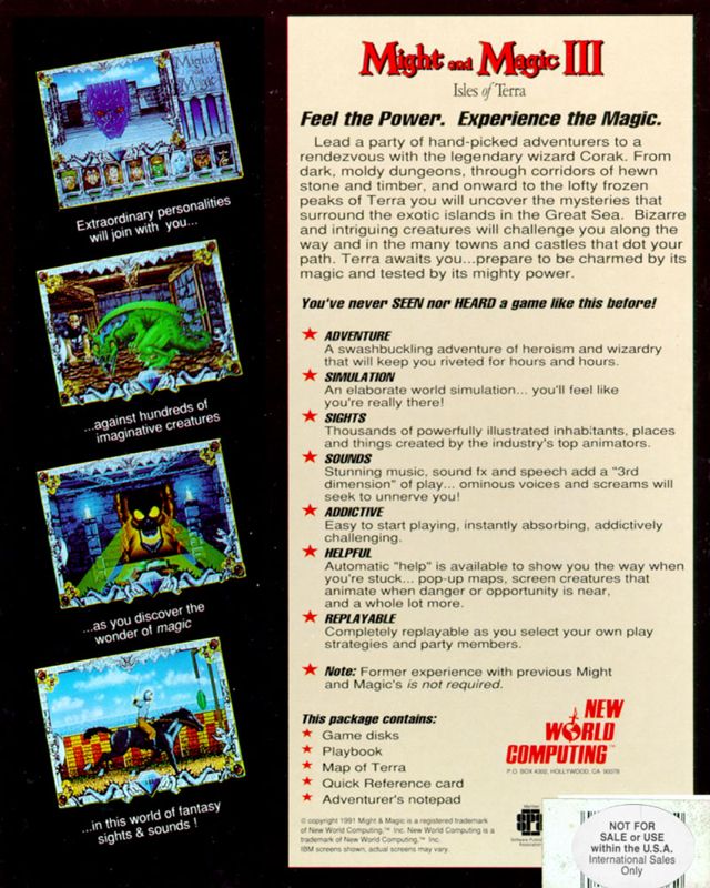 Back Cover for Might and Magic III: Isles of Terra (Amiga)