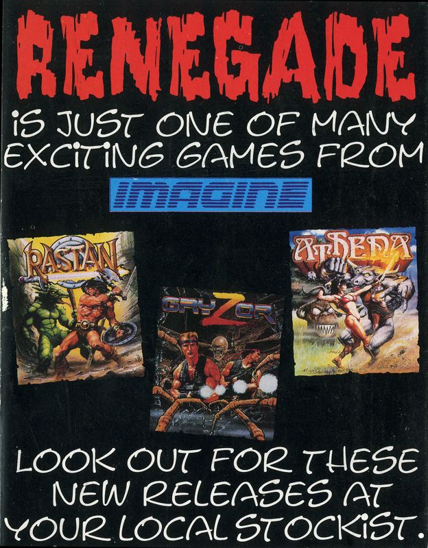 Inside Cover for Renegade (Amstrad CPC)