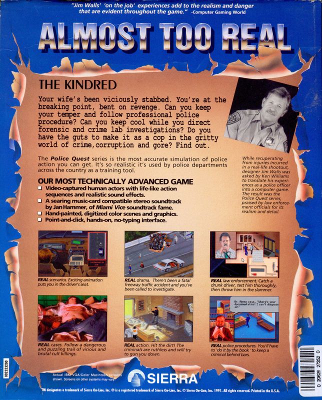 Back Cover for Police Quest 3: The Kindred (Amiga)