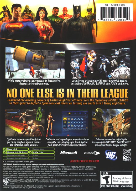 Back Cover for Justice League Heroes (Xbox)