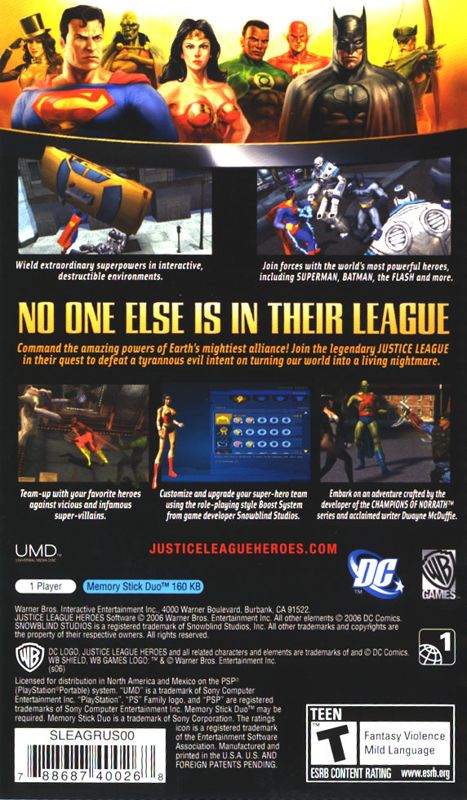 Back Cover for Justice League Heroes (PSP)