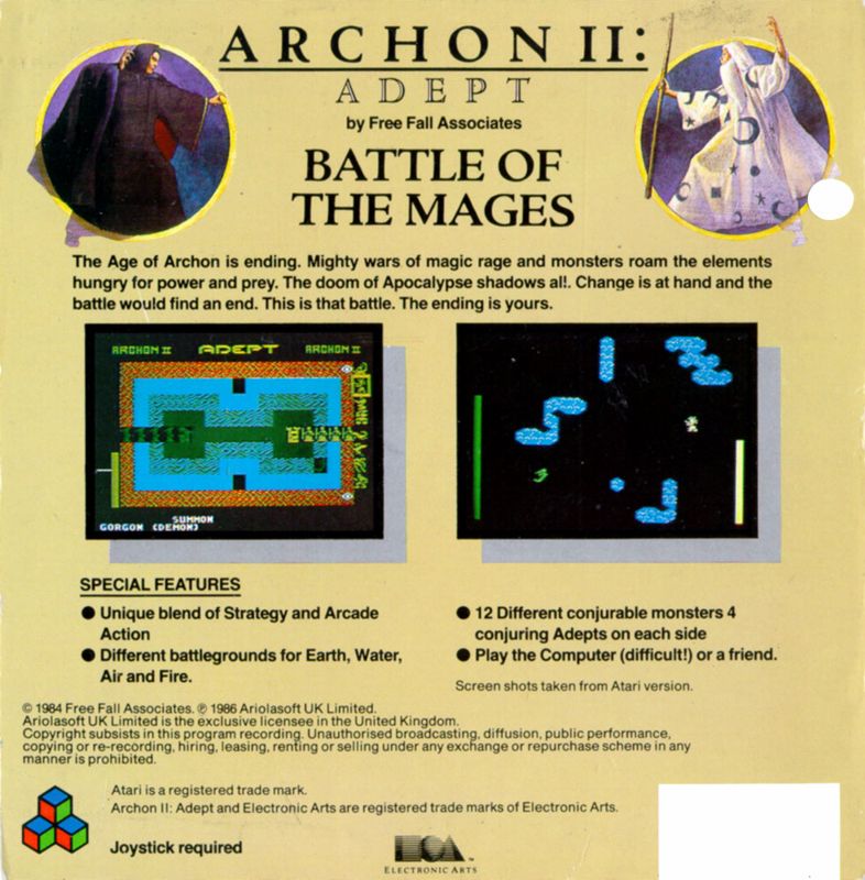 Back Cover for Archon II: Adept (Atari 8-bit) (5.25" Floppy Disk version.)