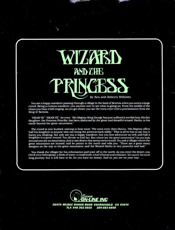 Back Cover for Hi-Res Adventure #2: The Wizard and the Princess (Atari 8-bit) (5.25" Floppy Disk release.)