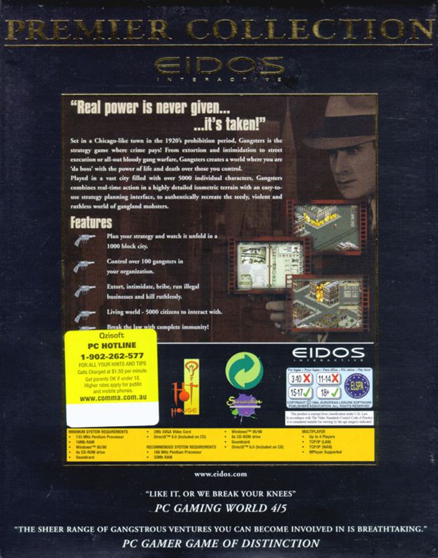Back Cover for Gangsters: Organized Crime (Windows) (Premier Collection release)