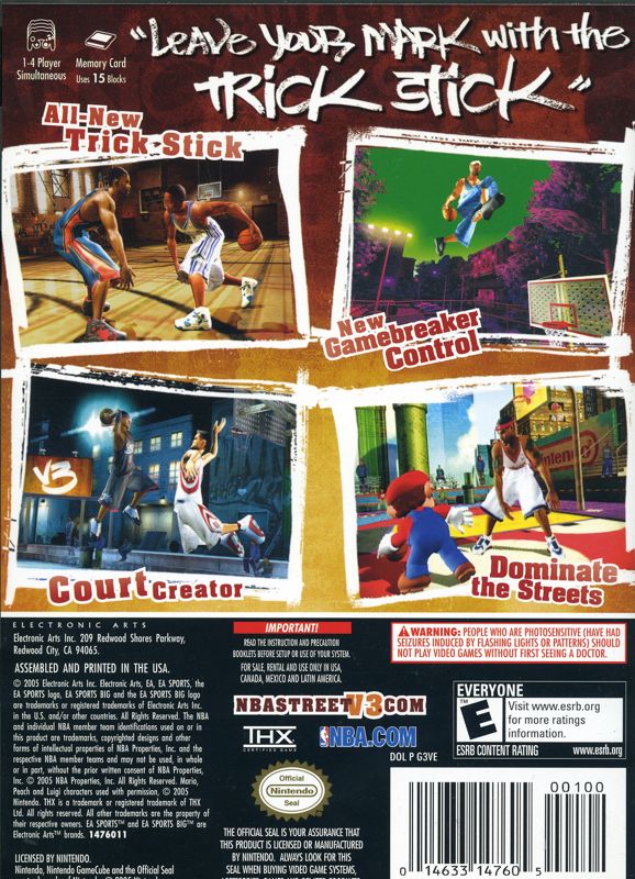 Back Cover for NBA Street V3 (GameCube) (Official NBA Logo was on front of Keep Case not on the front insert itself.)