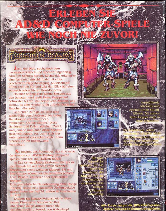 Back Cover for Eye of the Beholder (Amiga)