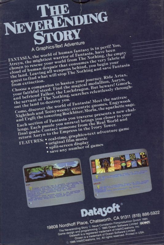 Back Cover for The Neverending Story (Atari 8-bit)