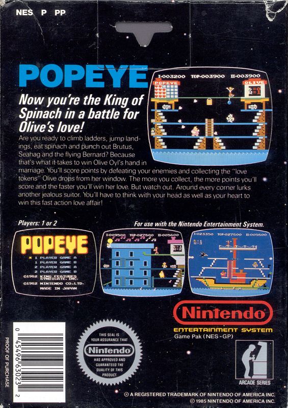 Back Cover for Popeye (NES)