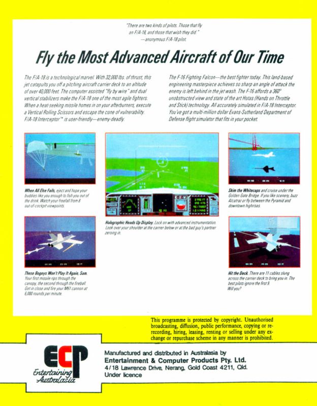 Back Cover for F/A-18 Interceptor (Amiga) (ECP budget release)