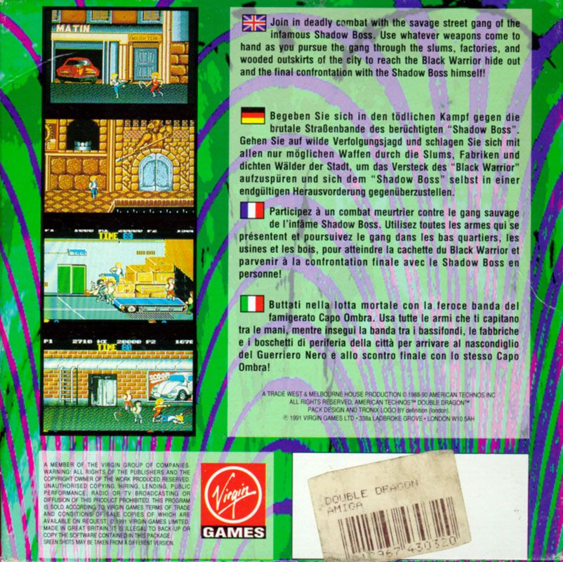Back Cover for Double Dragon (Amiga) (Budget re-release.)