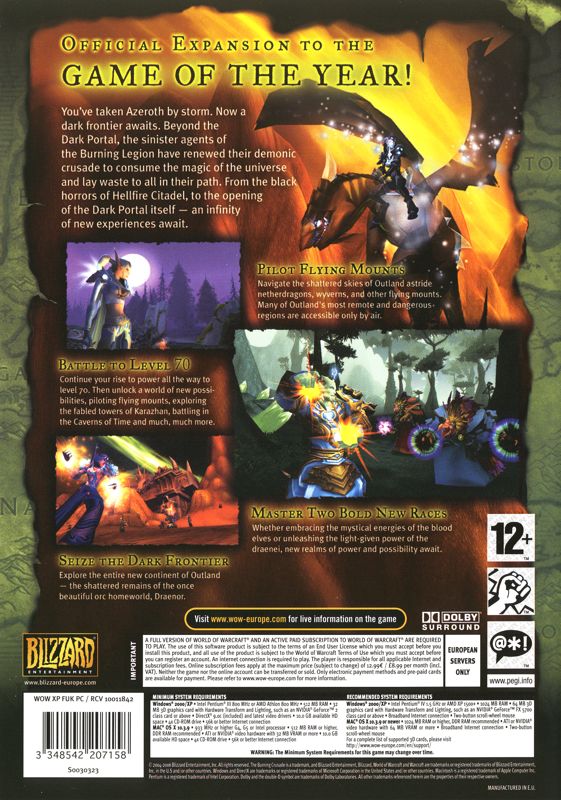 Other for World of WarCraft: The Burning Crusade (Collector's Edition) (Macintosh and Windows): Keep Case (Game) - Back