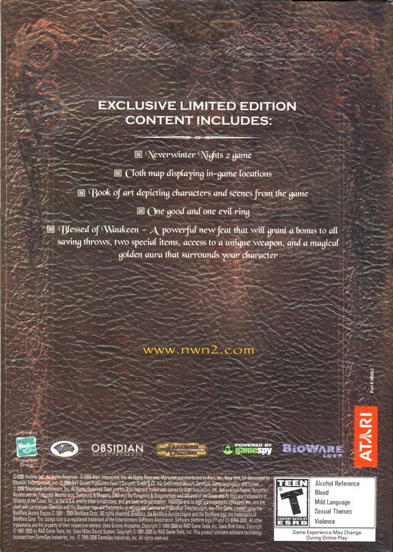 Back Cover for Neverwinter Nights 2 (Limited Edition) (Windows)
