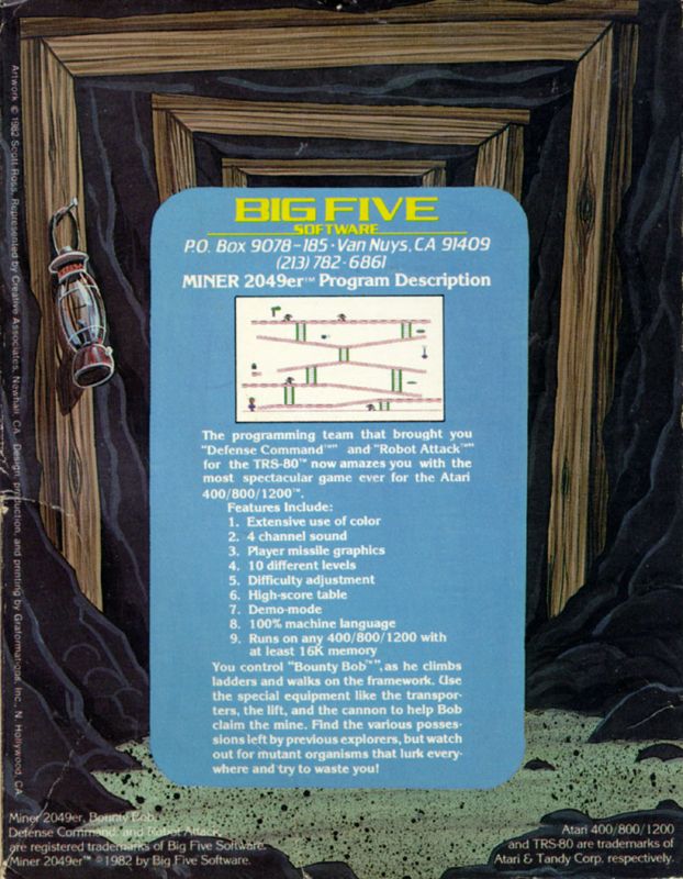 Back Cover for Miner 2049er (Atari 8-bit)