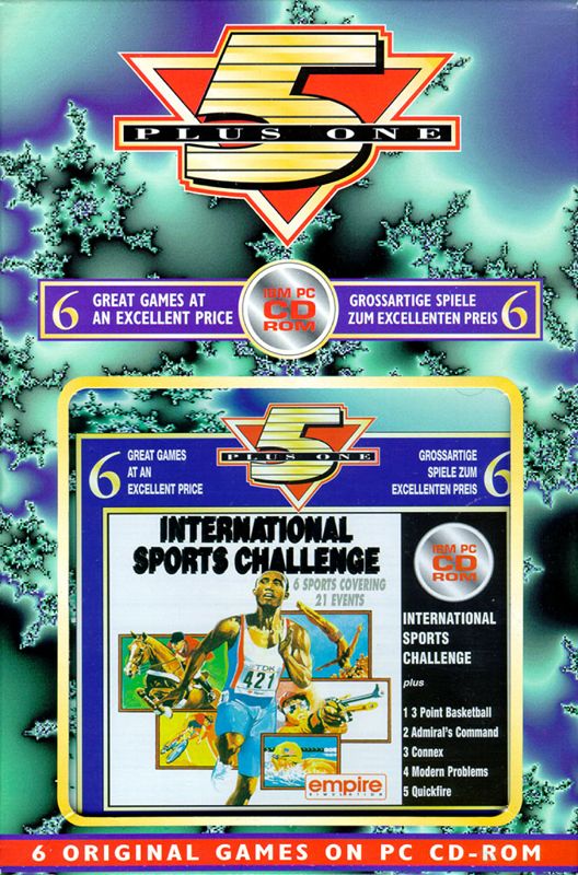 Front Cover for International Sports Challenge (DOS) (1997 "5 plus 1" budget 'picture disc' CD-ROM release. Original game plus five shareware titles): with open window