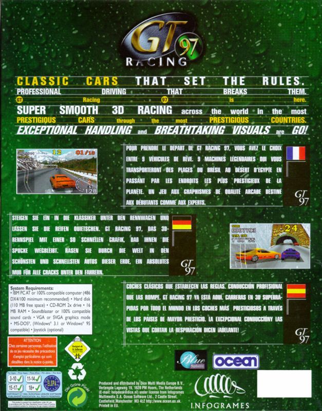 Back Cover for GT Racing 97 (DOS) (Dice Multi Media release)