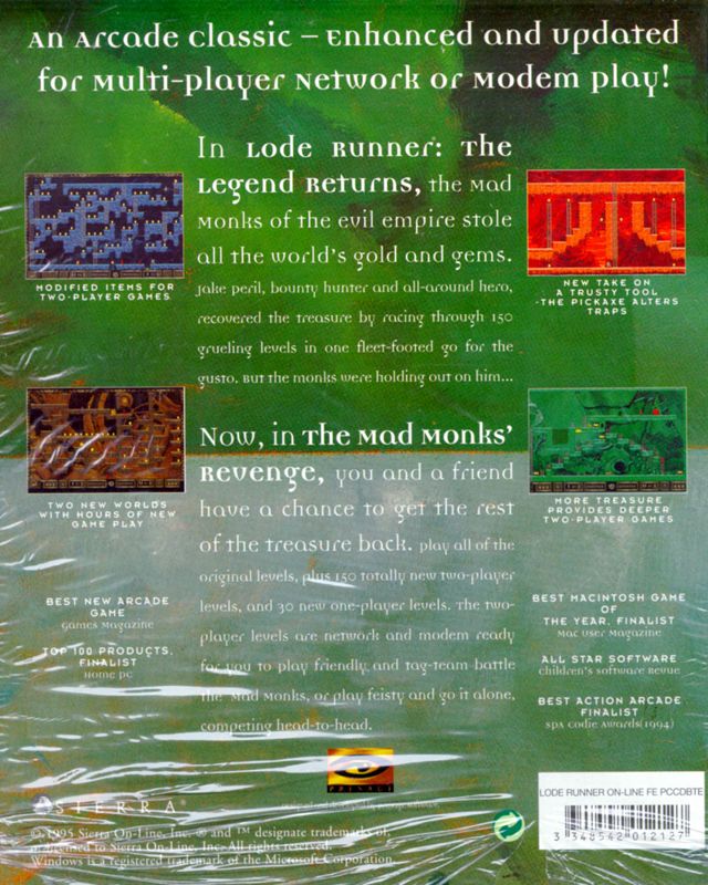 Back Cover for Lode Runner On-Line: The Mad Monks' Revenge (Windows)