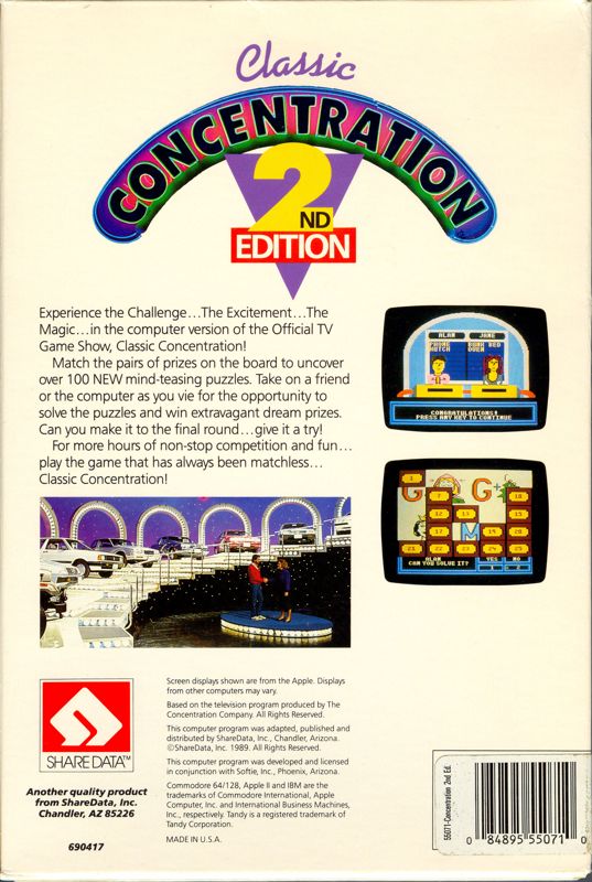 Back Cover for Classic Concentration: 2nd Edition (Commodore 64 and DOS)