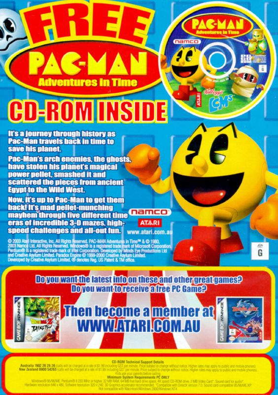 Back Cover for Pac-Man: Adventures in Time (Windows) (2003 Kellog's LCMs muesli bar pack with free game)